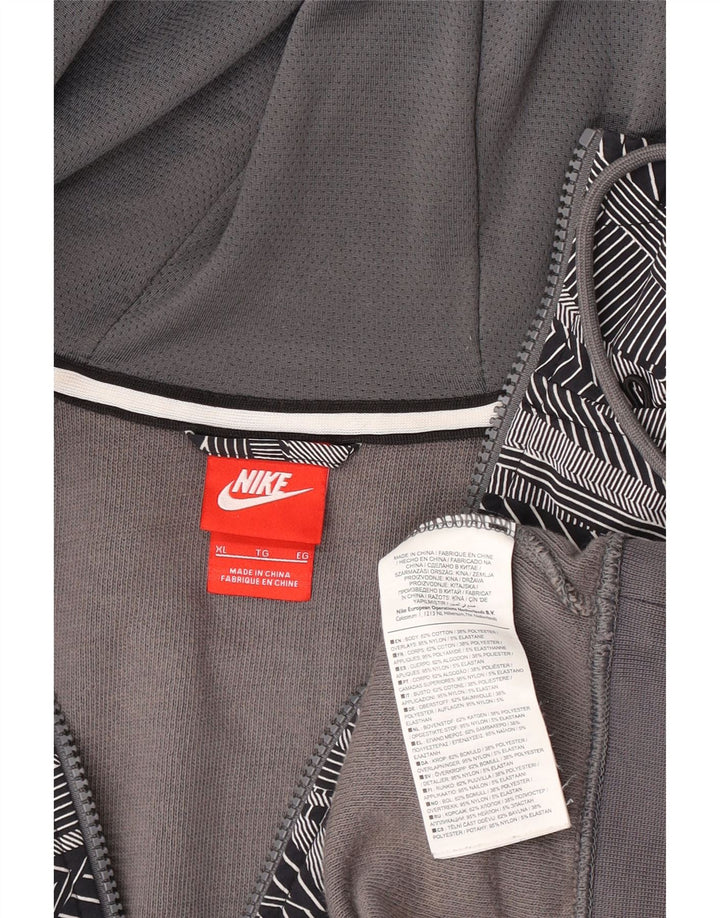 Nike Mens Zip Hoodie Sweater XL Grey Geometric Cotton