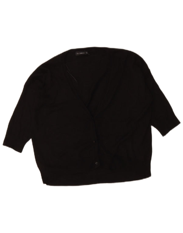 Zara Womens Crop 3/4 Sleeve Cardigan Sweater UK 10 Small Black Viscose