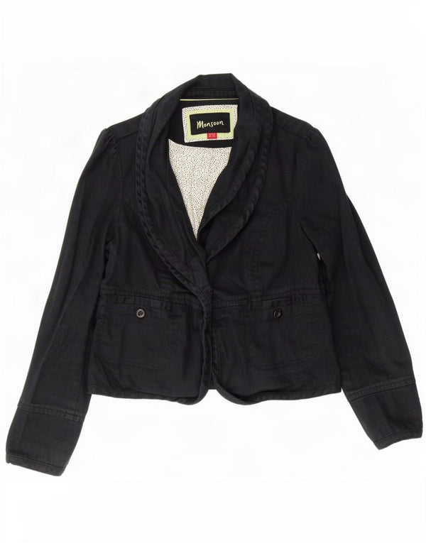 Monsoon Womens 1 Button Blazer Jacket UK 16 Large Black Cotton