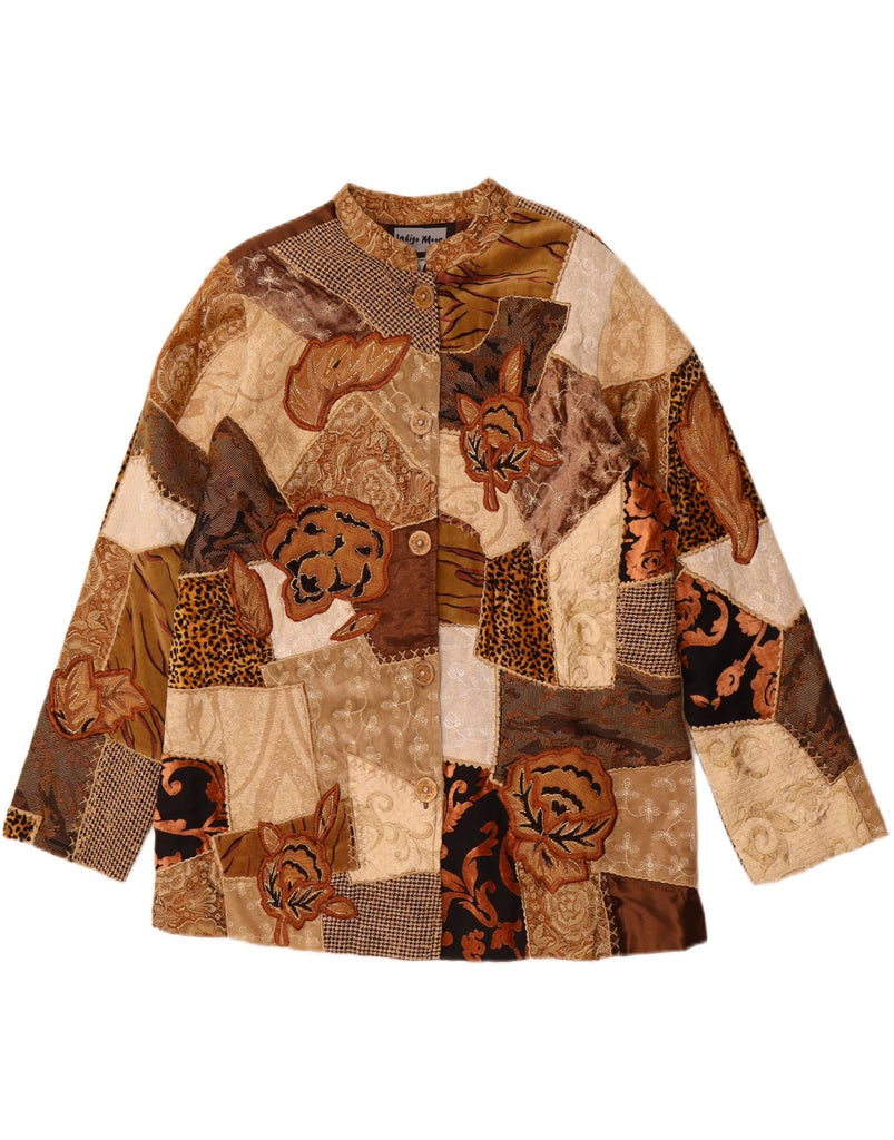 INDIGO MOON Womens 5 Button Blazer Jacket UK 40 Large Brown Patchwork Vintage Indigo Moon and Second-Hand Indigo Moon from Messina Hembry 