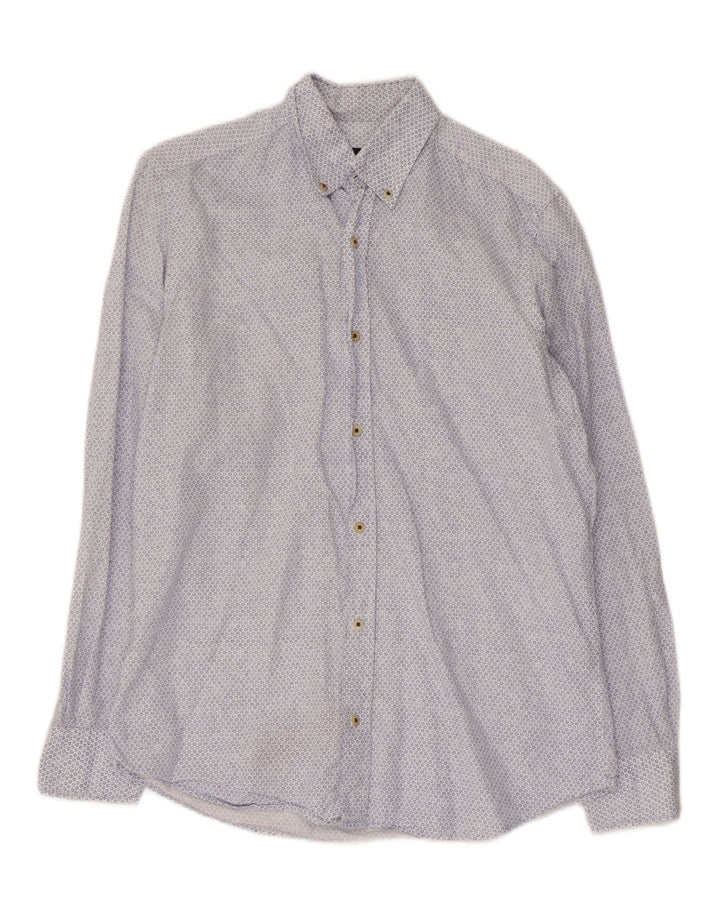 Massimo Dutti Mens Shirt Small Blue Floral Cotton