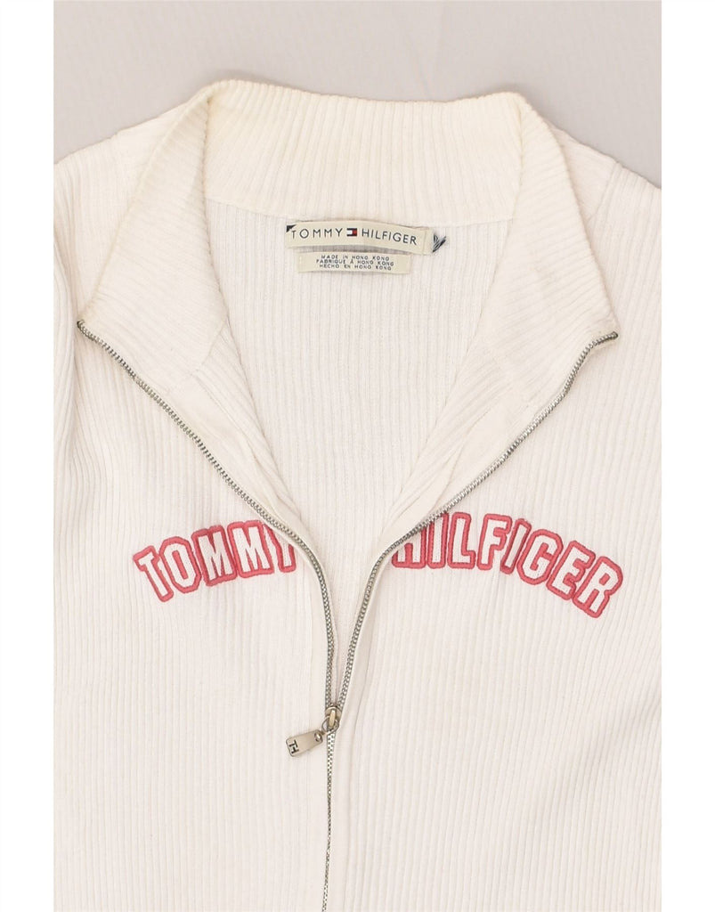 TOMMY HILFIGER Womens Graphic Cardigan Sweater UK 12 Medium White | Vintage Tommy Hilfiger | Thrift | Second-Hand Tommy Hilfiger | Used Clothing | Messina Hembry 