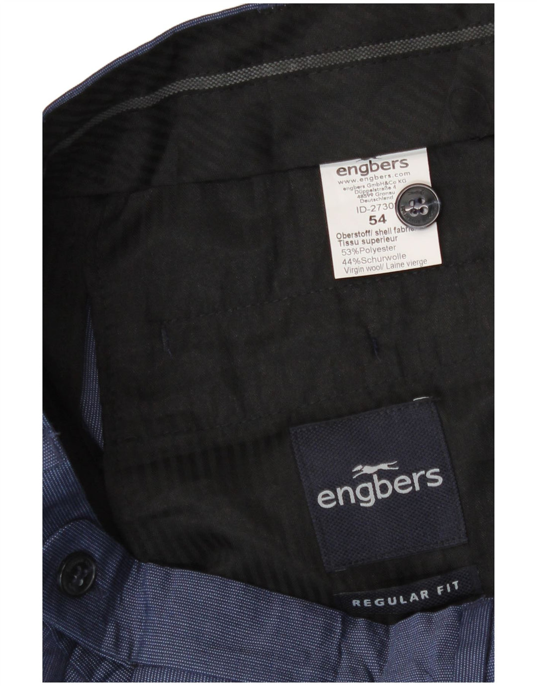 Engbers Mens Regular Fit Suit Trousers IT 54 2XL W38 L33 Blue Polyester