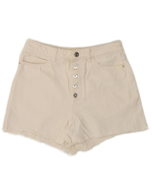 Zara Womens High Waist Denim Hot Pants EU 36 XS W26  Off White Cotton