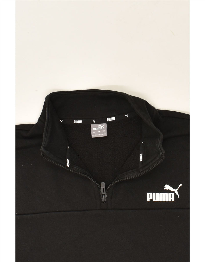 PUMA Womens Crop Zip Neck Sweatshirt Jumper UK 16 Large Black Cotton | Vintage Puma | Thrift | Second-Hand Puma | Used Clothing | Messina Hembry 