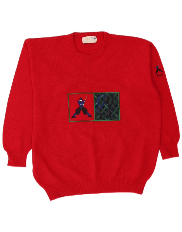 Pringle Mens Graphic Crew Neck Jumper Sweater XL Red New Wool