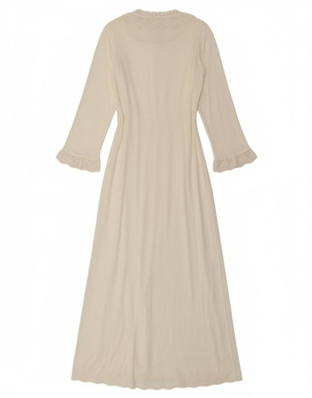 Vintage Womens Long Sleeve Robe Maxi Dress UK 10 Small White