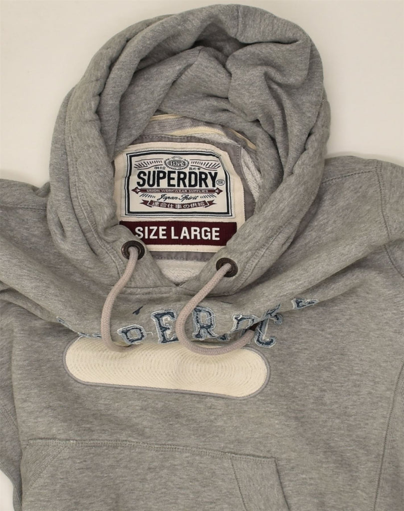 SUPERDRY Womens Graphic Hoodie Jumper UK 14 Large Grey Cotton | Vintage Superdry | Thrift | Second-Hand Superdry | Used Clothing | Messina Hembry 