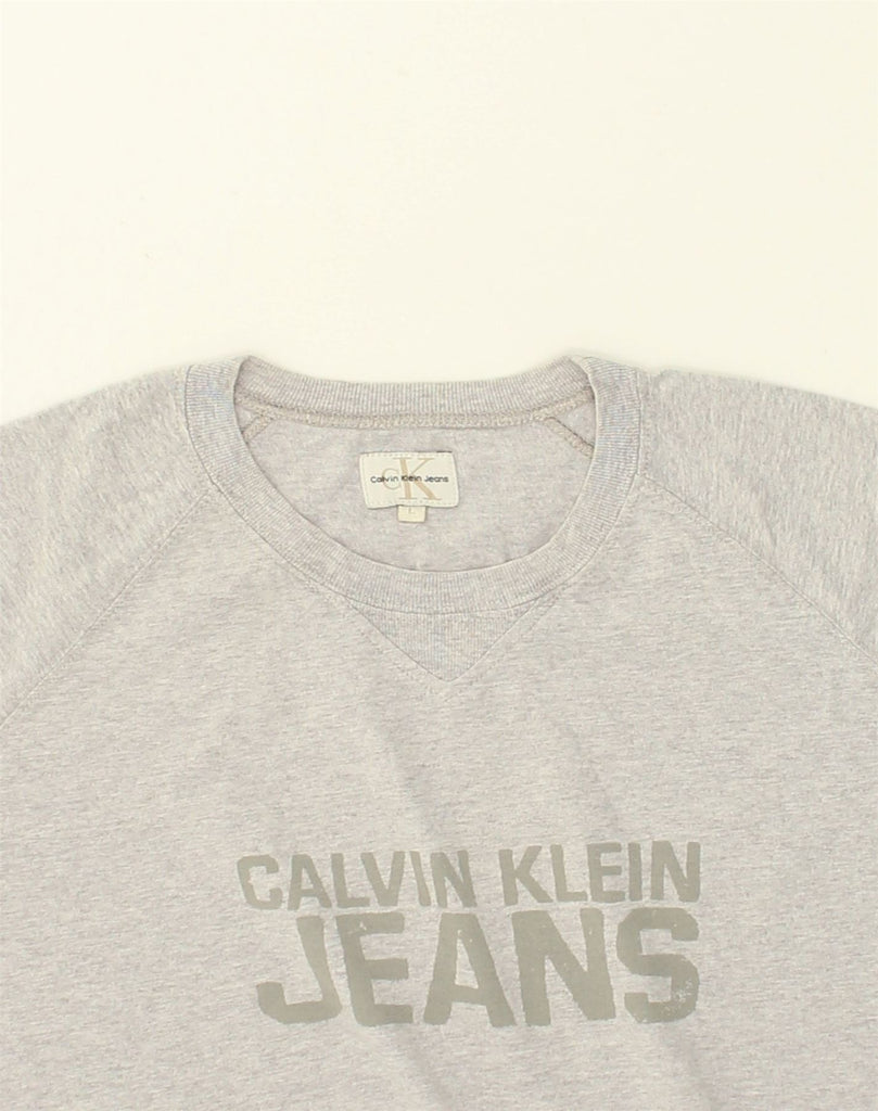 CALVIN KLEIN JEANS Womens Graphic T-Shirt Top UK 14 Large Grey Cotton | Vintage Calvin Klein Jeans | Thrift | Second-Hand Calvin Klein Jeans | Used Clothing | Messina Hembry 