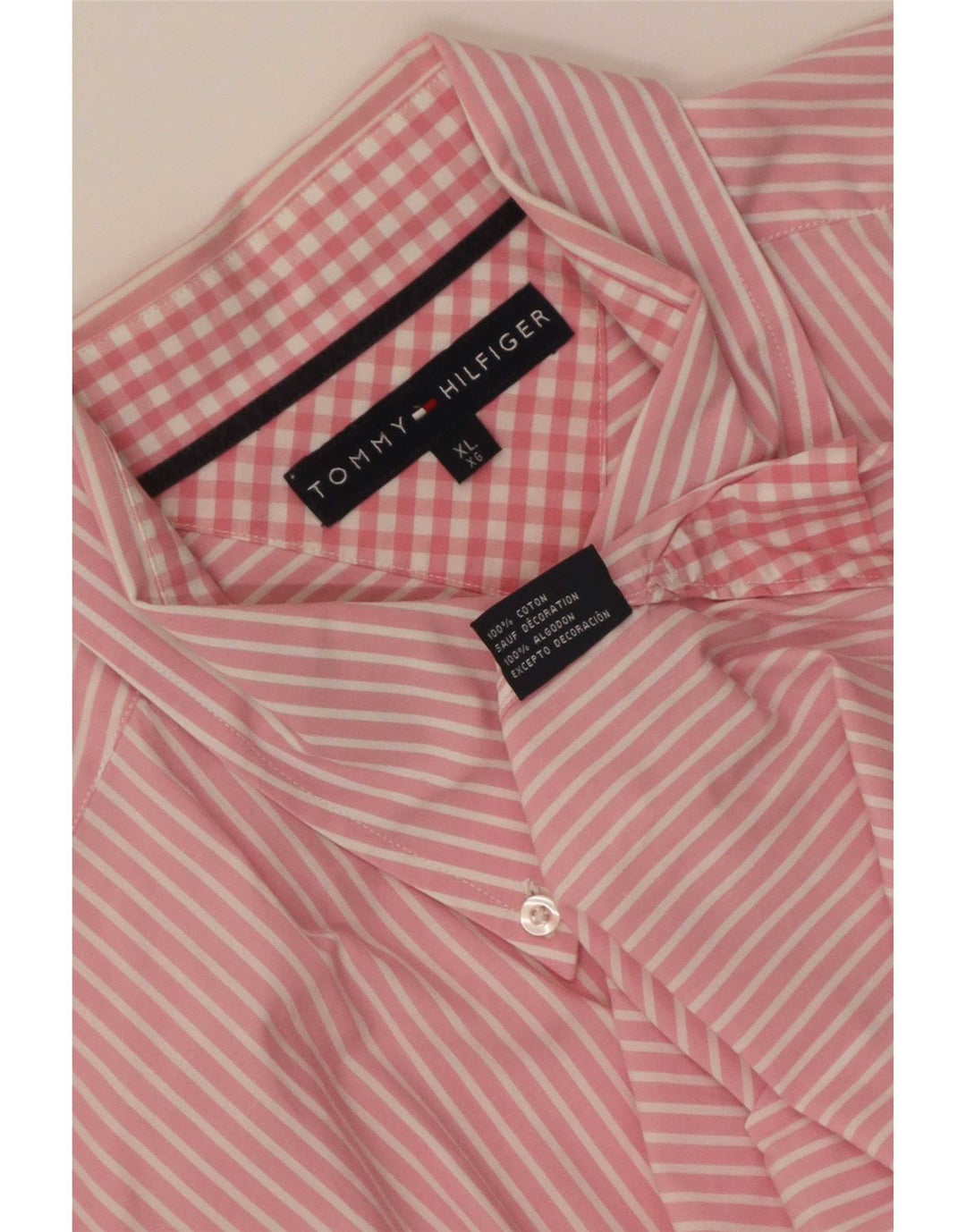 Tommy Hilfiger Mens Shirt XL Pink Striped Cotton