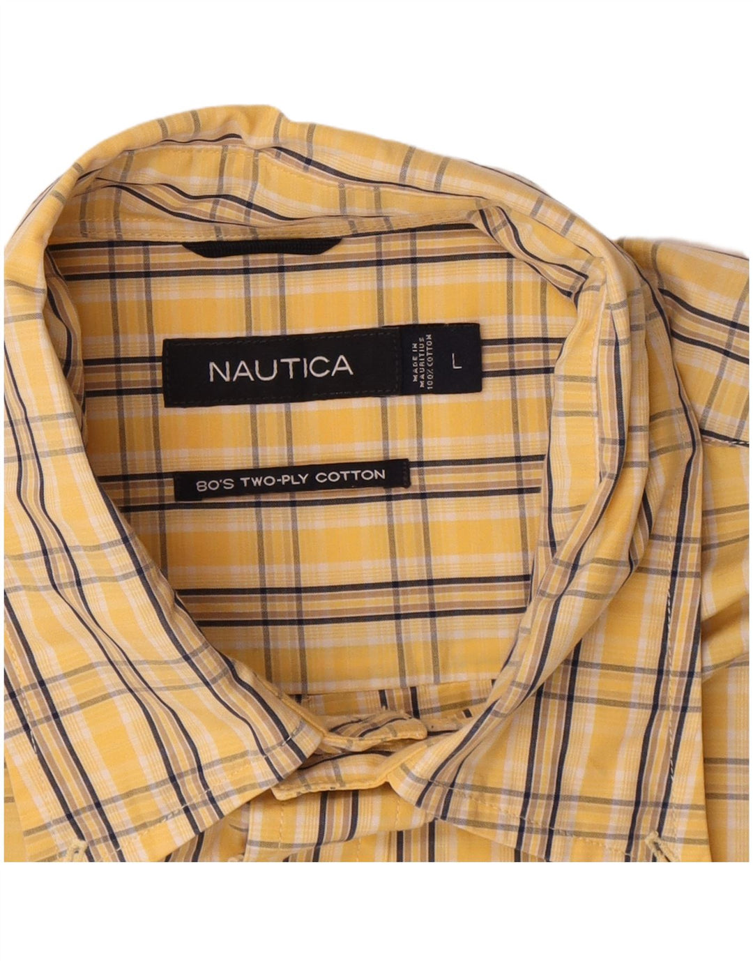 Nautica Mens Short Sleeve Shirt Large Yellow Check Cotton