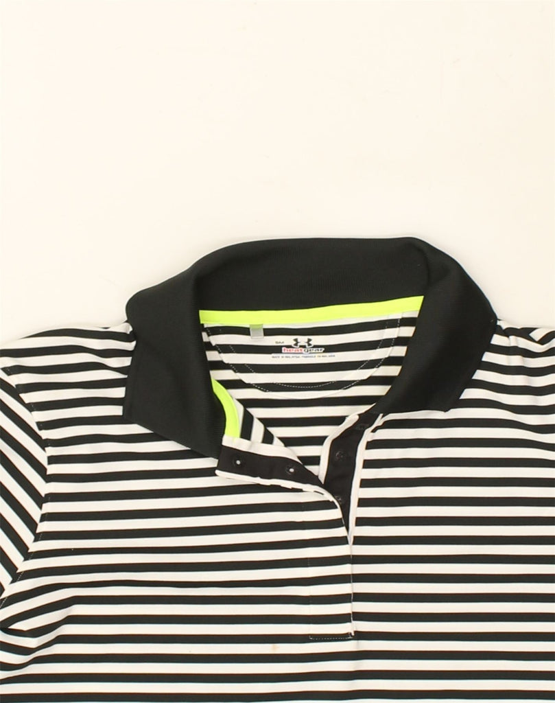 UNDER ARMOUR Womens Polo Shirt UK 10 Small Black Striped Polyester | Vintage Under Armour | Thrift | Second-Hand Under Armour | Used Clothing | Messina Hembry 