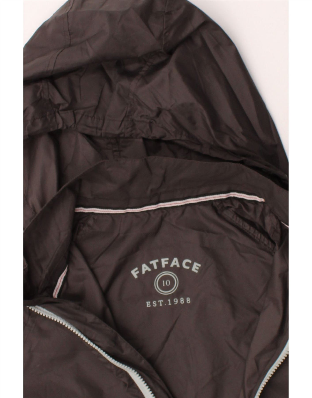 FAT FACE Womens Graphic Hooded Rain Jacket UK 10 Small Black Nylon Vintage Fat Face and Second-Hand Fat Face from Messina Hembry 