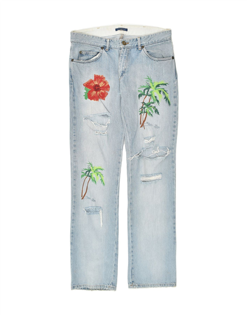 DANIELE ALESSANDRINI Womens Distressed Straight Jeans W33 L34 Blue Floral | Vintage Daniele Alessandrini | Thrift | Second-Hand Daniele Alessandrini | Used Clothing | Messina Hembry 