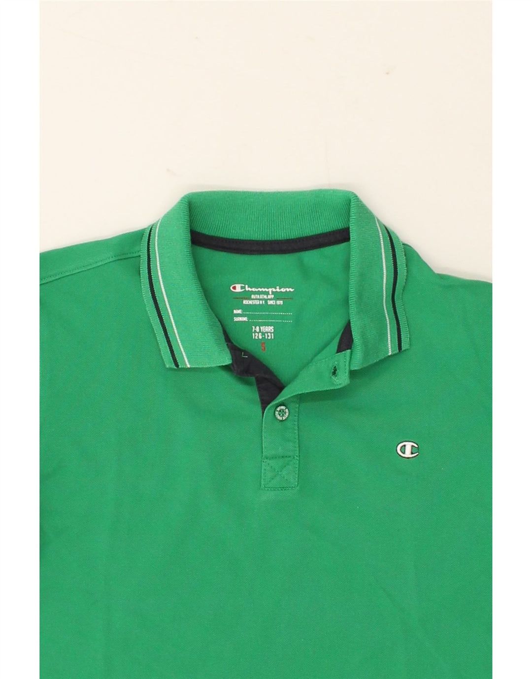 CHAMPION Boys Polo Shirt 7-8 Years Small Green Cotton Vintage Champion and Second-Hand Champion from Messina Hembry 