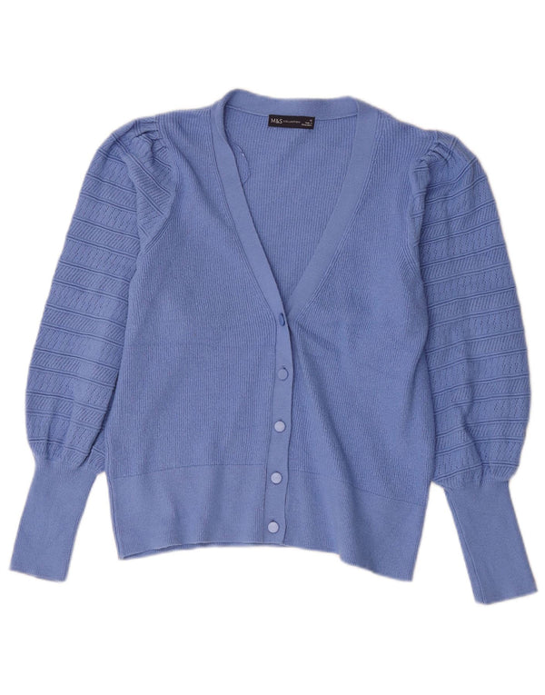 Marks & Spencer Womens Cardigan Sweater UK 12 Medium Blue Viscose