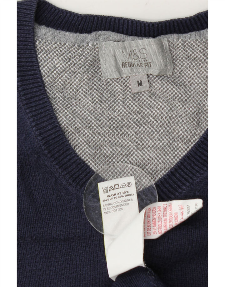 Marks & Spencer Mens Regular Fit V-Neck Jumper Sweater Medium Navy Blue