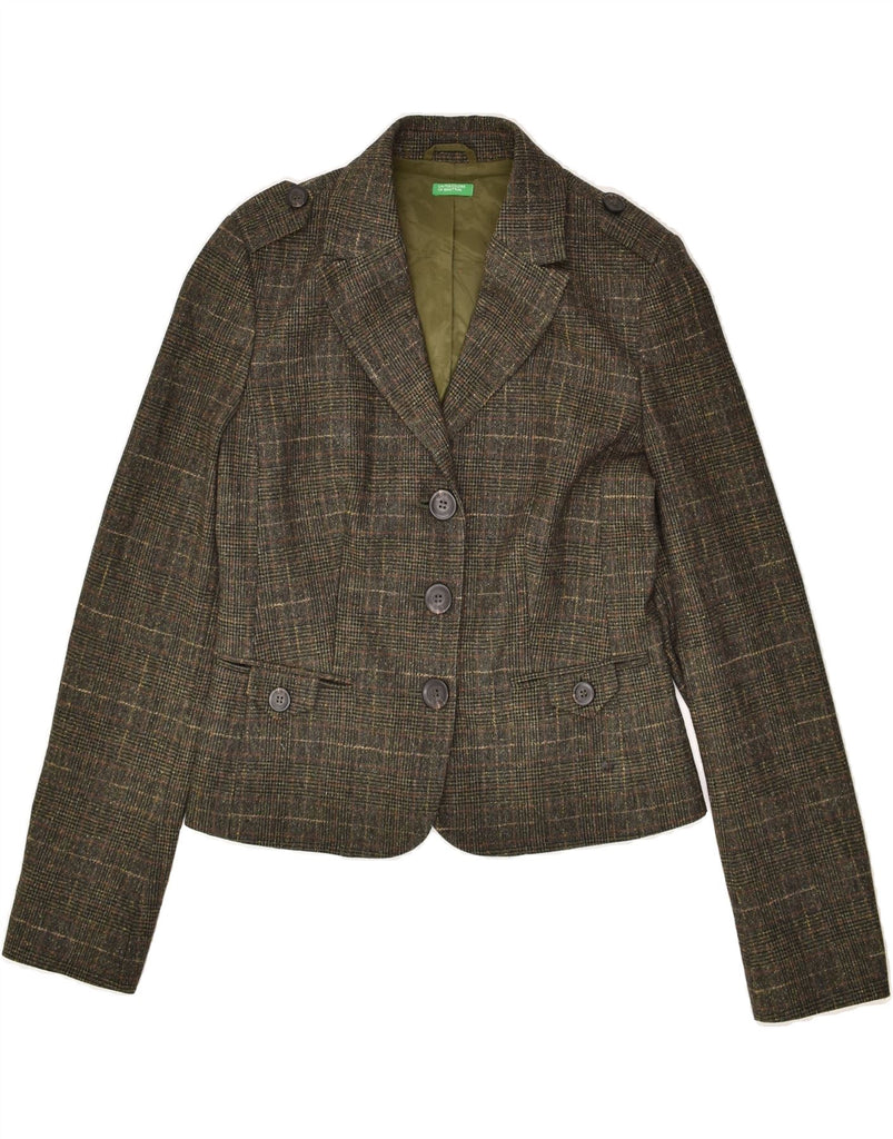 BENETTON Womens Military Crop 3 Button Blazer Jacket IT 42 Medium Green | Vintage Benetton | Thrift | Second-Hand Benetton | Used Clothing | Messina Hembry 