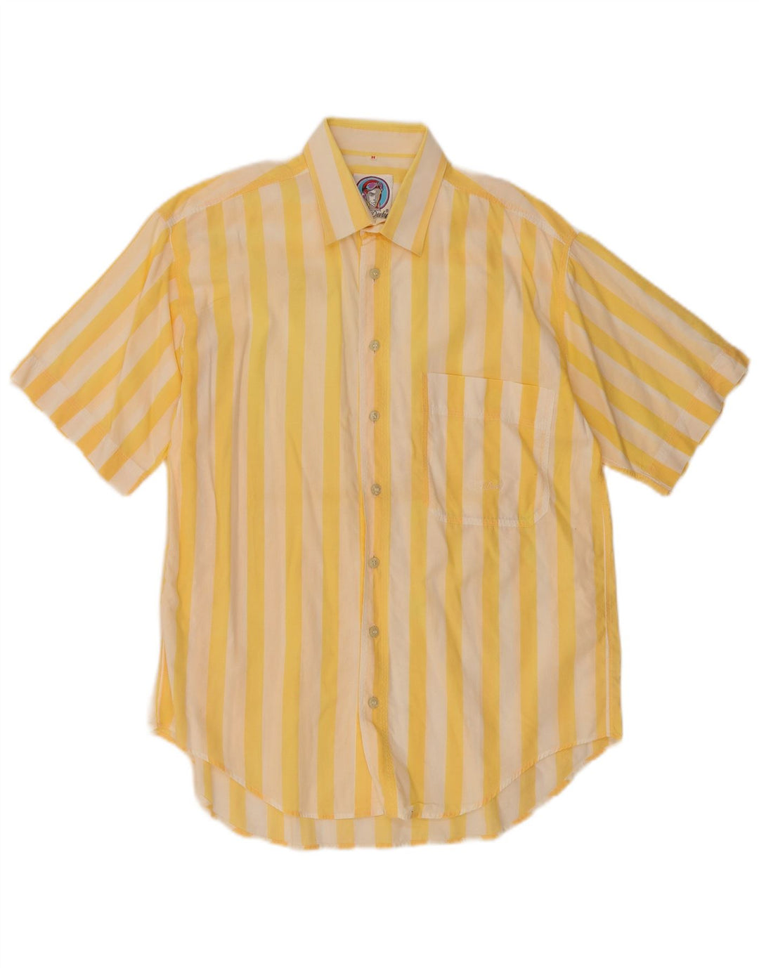 Vintage Mens Short Sleeve Shirt Medium Yellow Striped Cotton