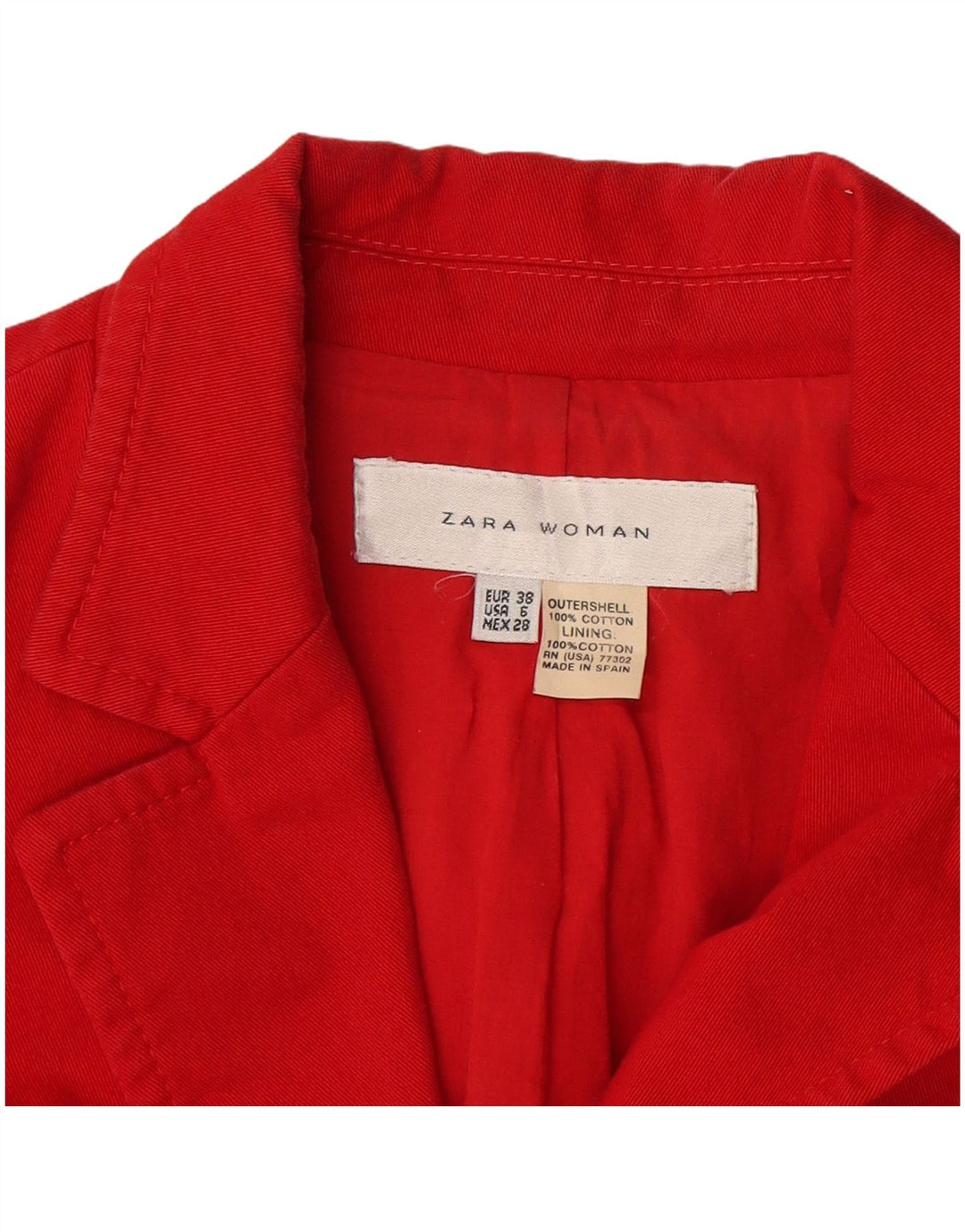 Zara Womens 2 Button Blazer Jacket EU 38 Small Red Cotton