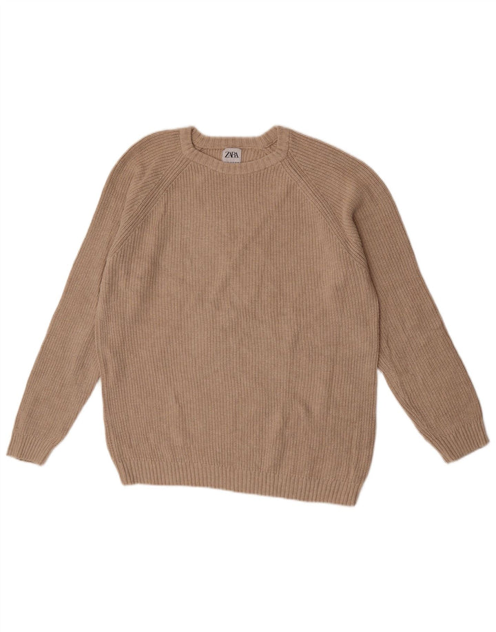 Zara Mens Crew Neck Jumper Sweater Medium Beige Cotton