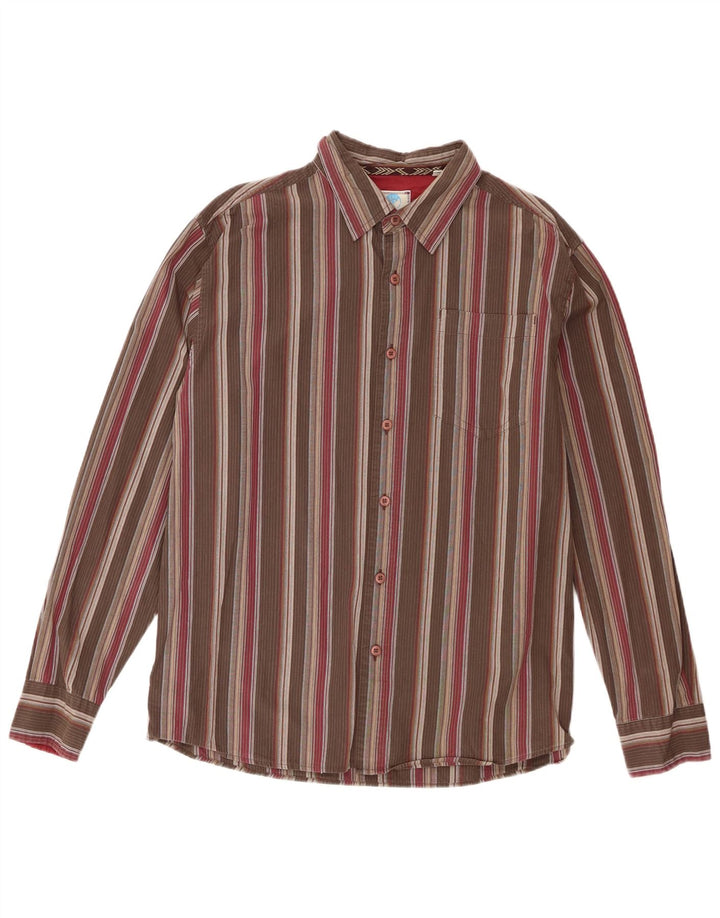 Fat Face Mens Shirt Large Brown Striped Cotton