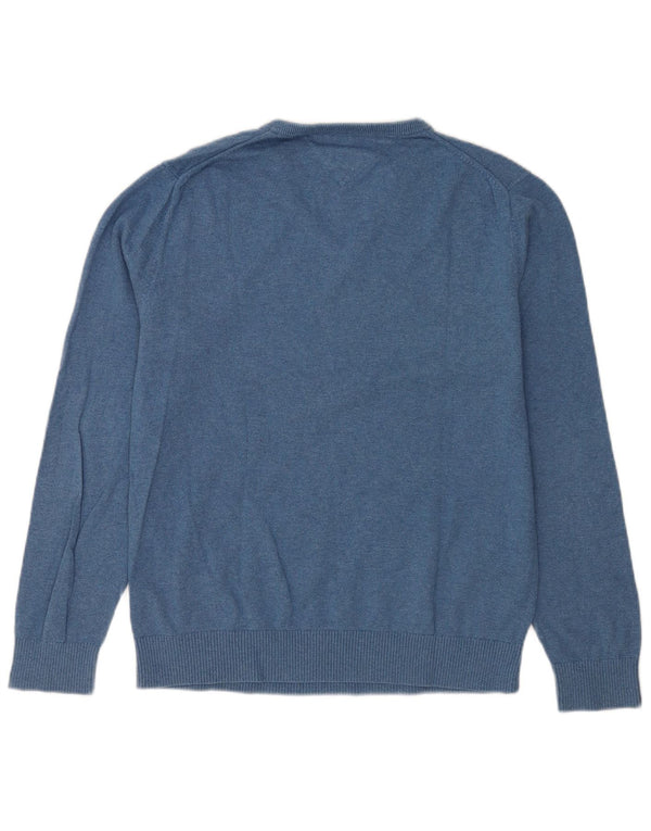 Tommy Hilfiger Mens V-Neck Jumper Sweater Large Blue Cotton