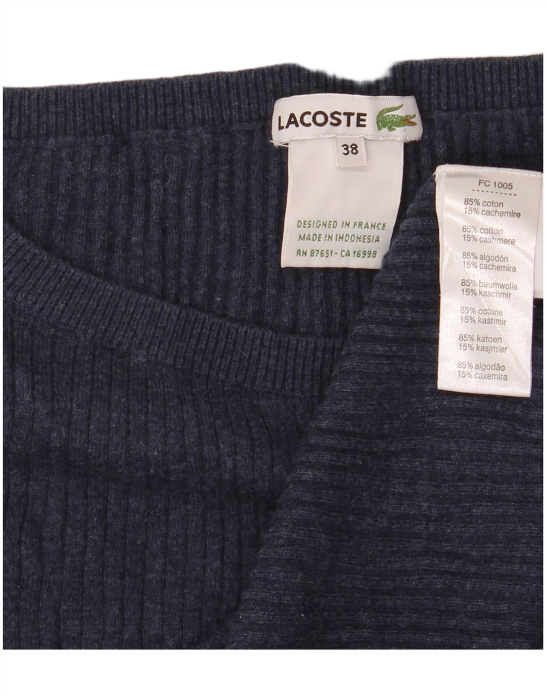 Lacoste Womens 3/4 Sleeve Boat Neck Jumper Sweater Size 38 Medium Navy Blue