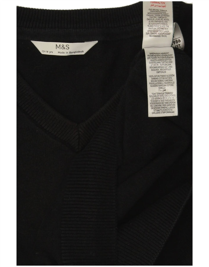 Marks & Spencer Boys V-Neck Jumper Sweater 13-14 Years Black Cotton