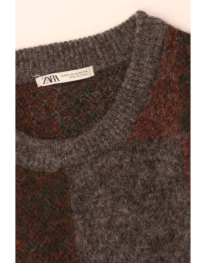 Zara Mens Crew Neck Jumper Sweater XL Multicoloured Geometric Polyester