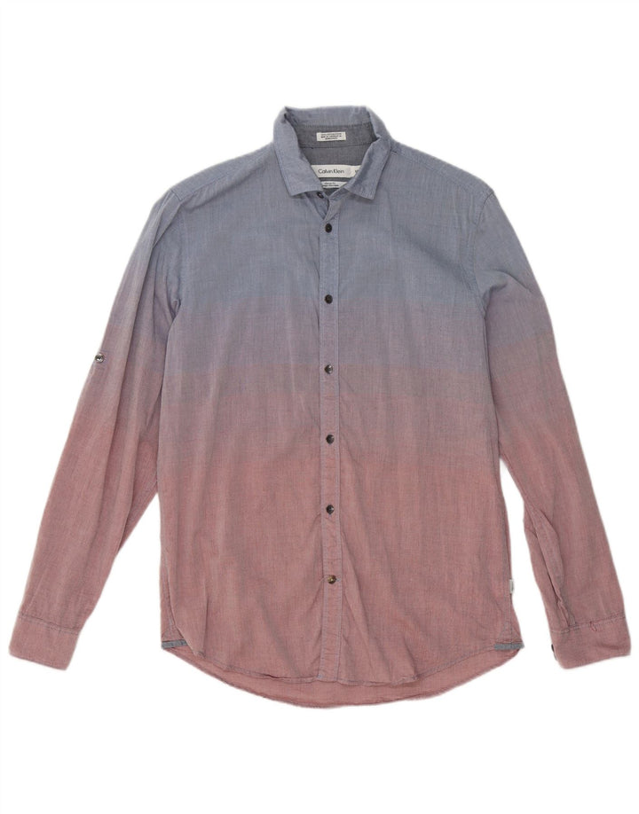 Calvin Klein Mens Classic Fit Shirt Small Blue Colourblock Cotton