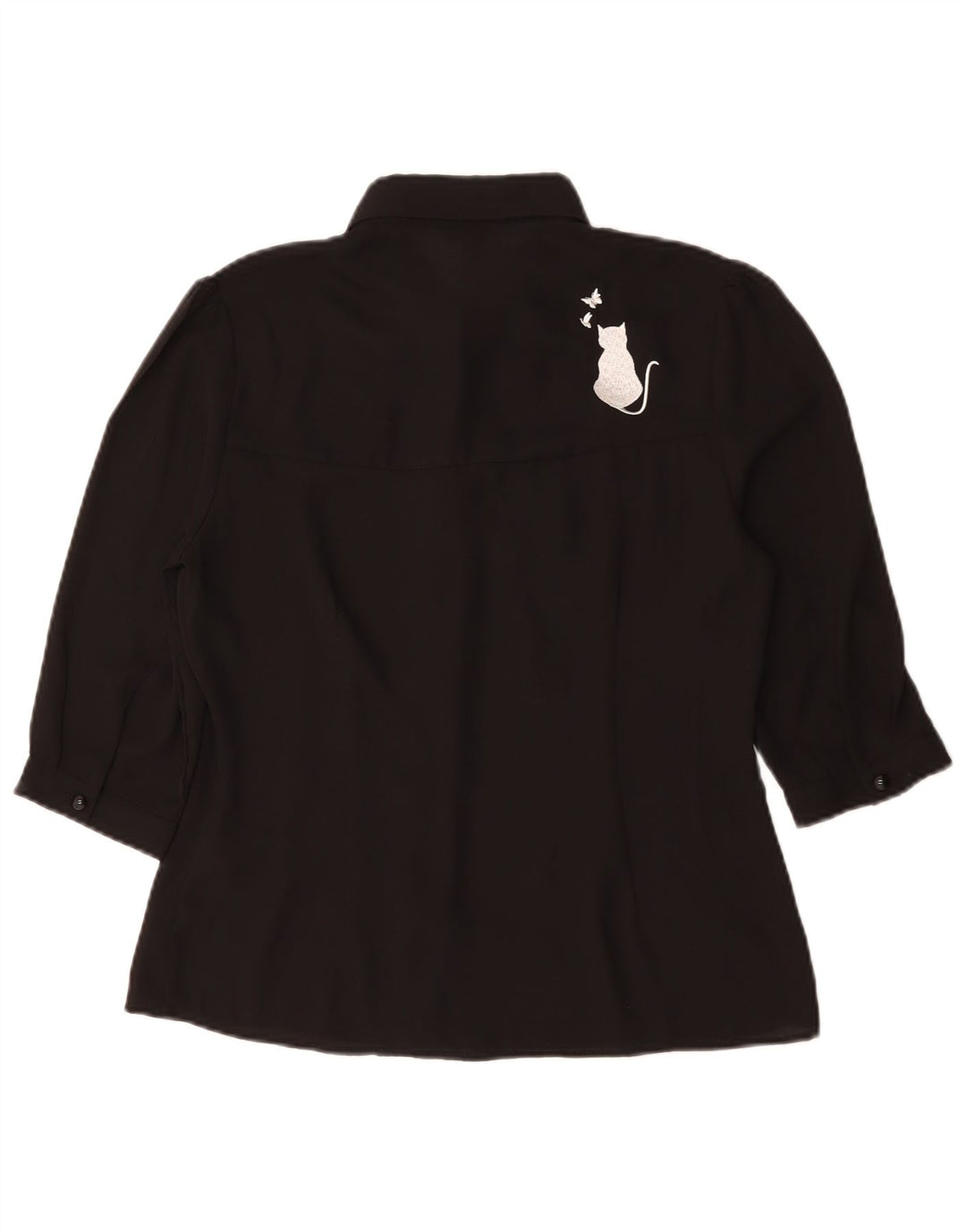 Vintage Womens Graphic Short Sleeve Shirt Blouse UK 14 Medium Black