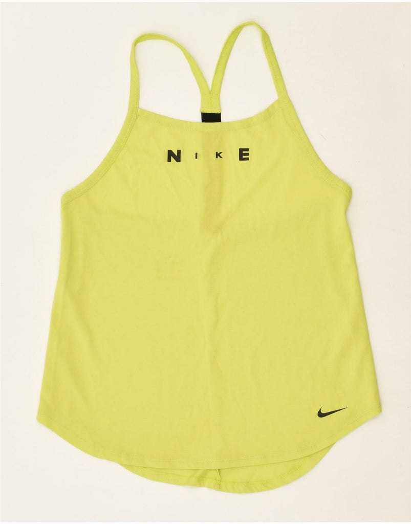 NIKE Womens Dri Fit Graphic Cami Top UK 4 XS Yellow | Vintage Nike | Thrift | Second-Hand Nike | Used Clothing | Messina Hembry 