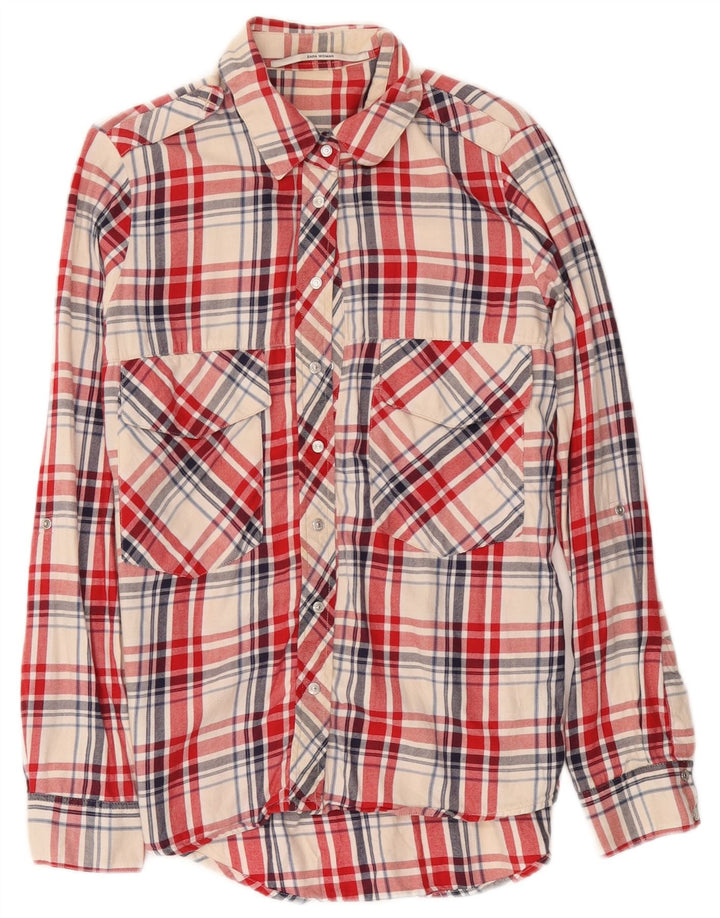 Zara Womens Flannel Shirt UK 14 Medium Red Plaid Cotton