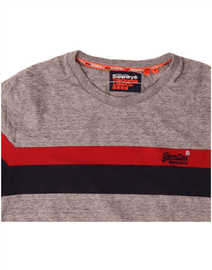 SUPERDRY Mens T-Shirt Top Medium Grey Colourblock Cotton