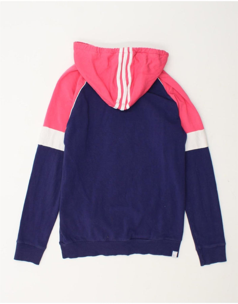 ADIDAS Womens Zip Hoodie Sweater UK 12 Medium Navy Blue Colourblock Cotton Vintage Adidas and Second-Hand Adidas from Messina Hembry 