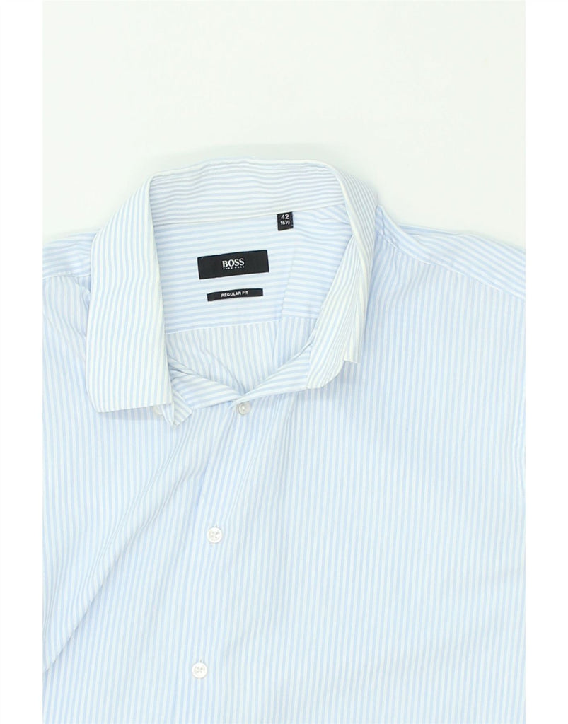 HUGO BOSS Mens Regular Fit Shirt Size  42 16 1/2 Large Blue Pinstripe | Vintage Hugo Boss | Thrift | Second-Hand Hugo Boss | Used Clothing | Messina Hembry 