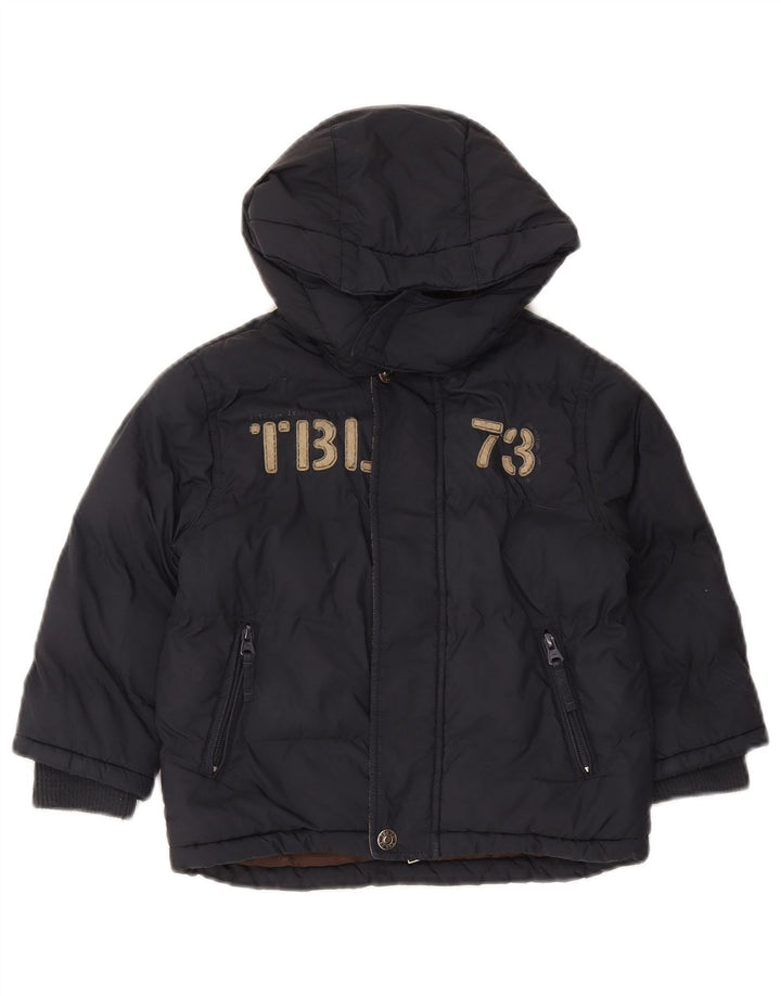 Timberland Boys Graphic Hooded Padded Jacket 3-4 Years Navy Blue Polyester