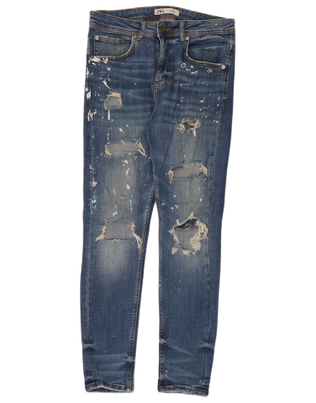 Zara Mens Distressed Slim Jeans EU 38 Small W30 L30 Blue Cotton
