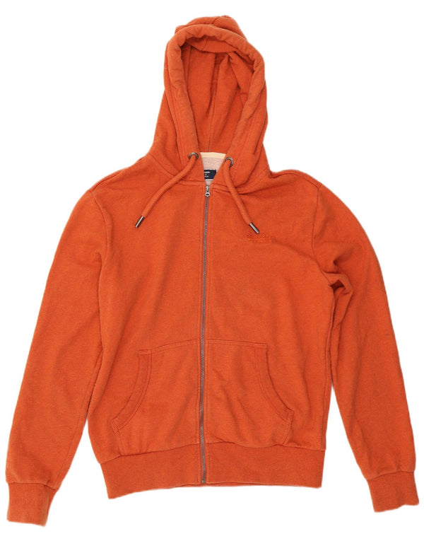 Superdry Mens Zip Hoodie Sweater Large Orange Cotton