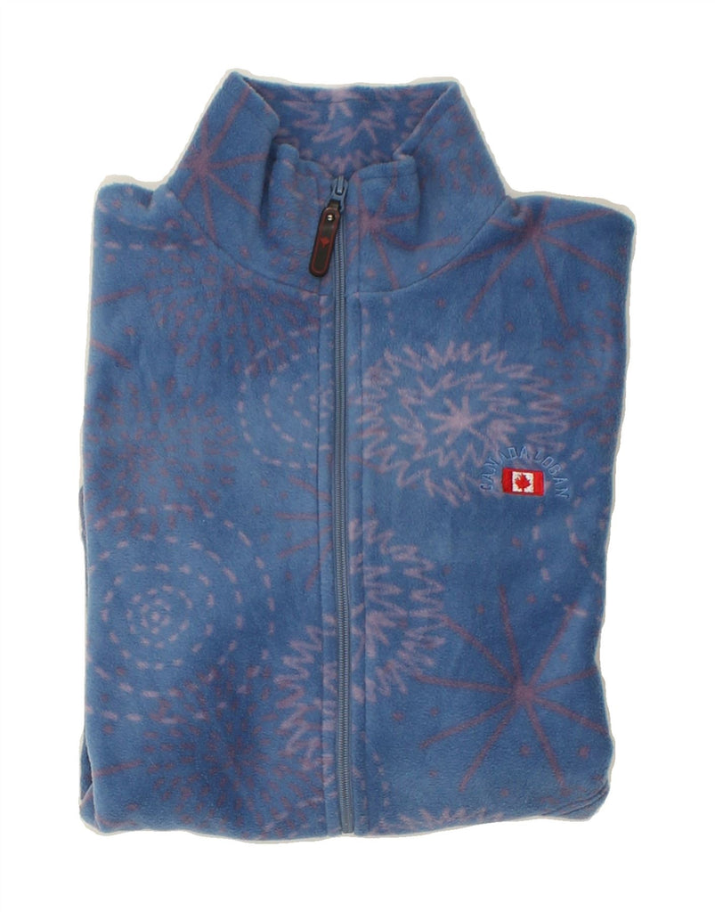 VINTAGE Womens Abstract Pattern Fleece Jacket UK 16 Large Blue Polyester | Vintage Vintage | Thrift | Second-Hand Vintage | Used Clothing | Messina Hembry 