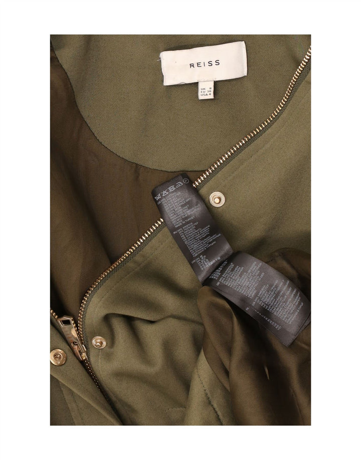 Reiss Womens Hooded Oversized Parka Jacket UK 8 Small Khaki Cotton