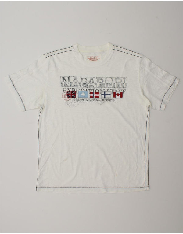 Napapijri Mens Graphic T-Shirt Top XL White Cotton