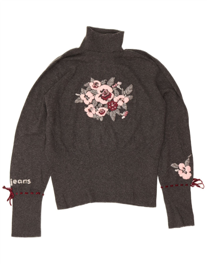 Les Copains Womens Graphic Roll Neck Jumper Sweater IT 46 Large Grey Floral