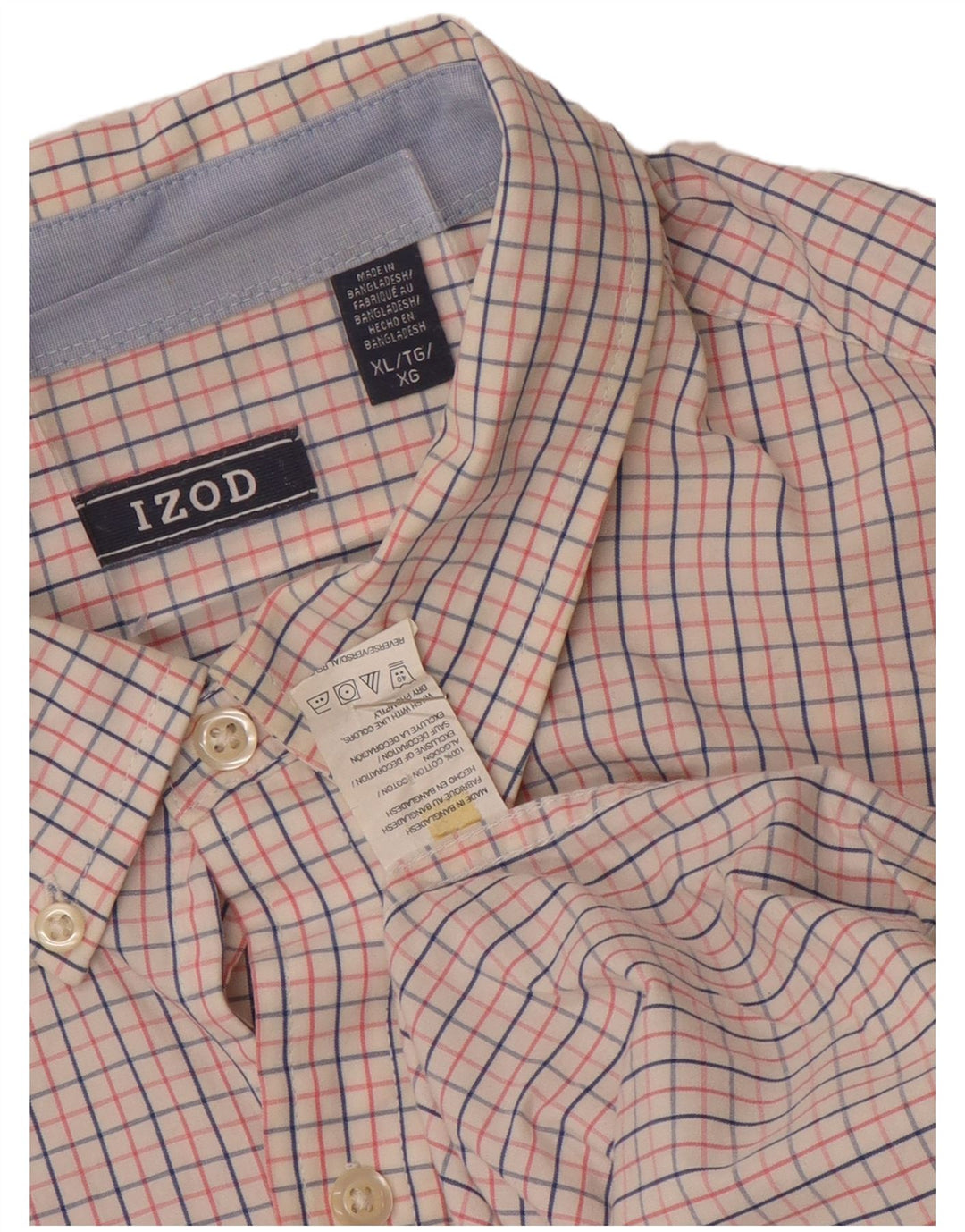 IZOD Mens Shirt XL Pink Check Cotton