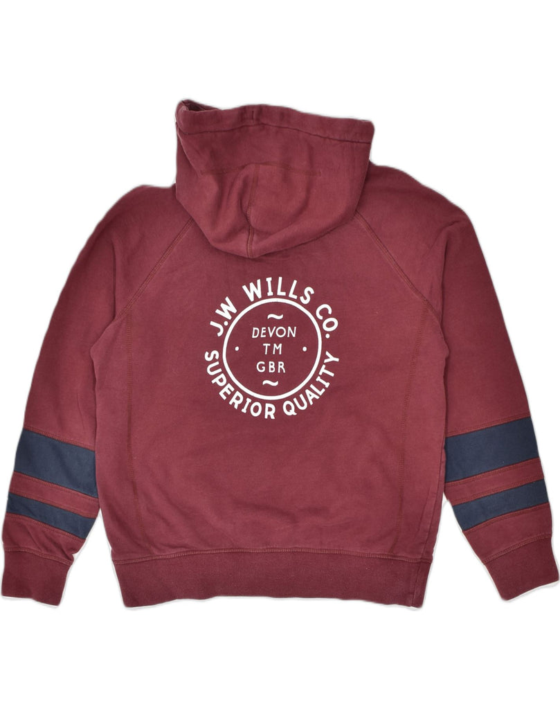 JACK WILLS Womens Graphic Hoodie Jumper UK 14 Medium Maroon Colourblock | Vintage | Thrift | Second-Hand | Used Clothing | Messina Hembry 