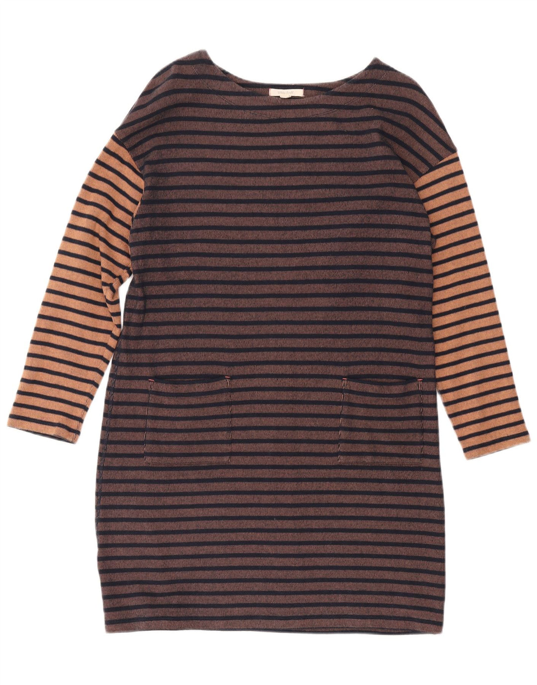 WHITE STUFF Womens Long Sleeve Sheath Dress UK 14 Large Brown Striped