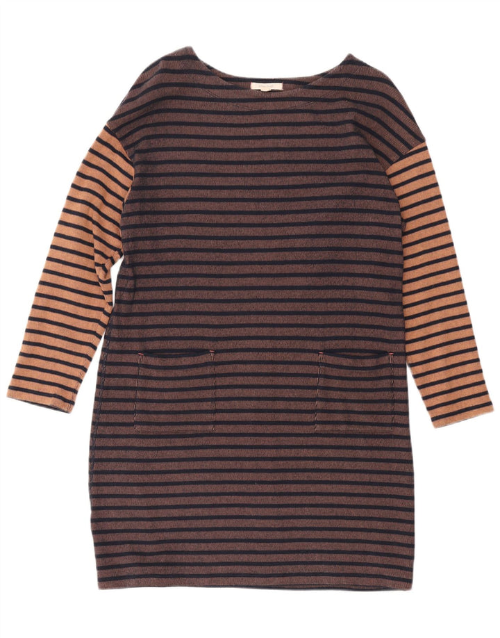 WHITE STUFF Womens Long Sleeve Sheath Dress UK 14 Large Brown Striped
