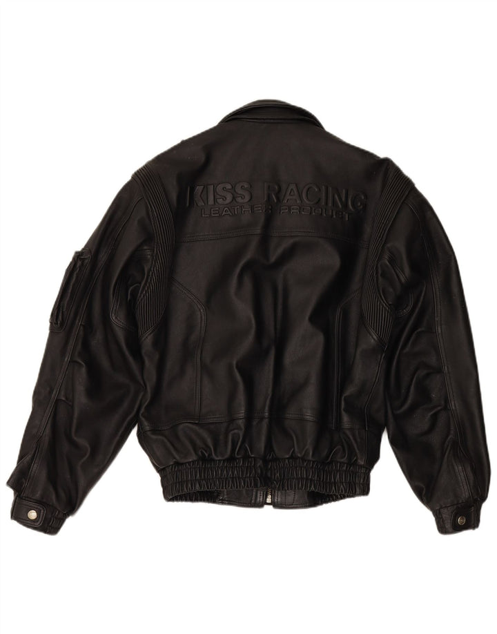 EUROX Mens Graphic Leather Racing Jacket UK 40 Large Black Leather