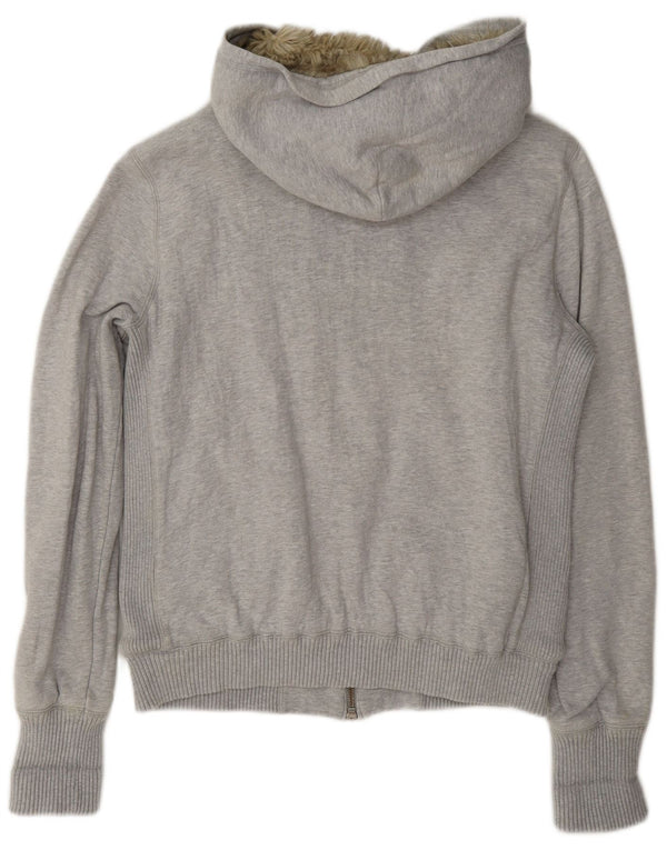 Benetton Womens Sherpa Zip Hoodie Sweater UK 16 Large Grey Flecked Cotton